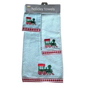 Vtg Martha Stewart 3-Piece Towel Set Holiday Train Embroidery‎ 100% Cotton KMart